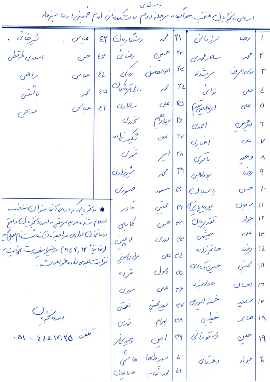 اسامی دانشجویان منتخب خوابگاه - مرحله دوم