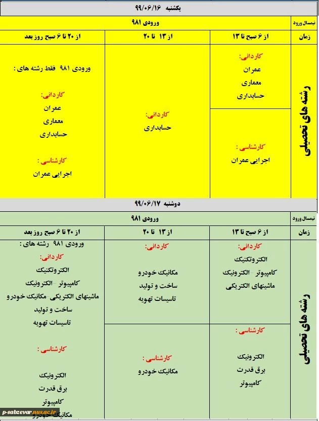اطلاعیه مهم در خصوص بازه انتخاب واحد 991 3
