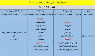 جدول زمان بندی انتخاب واحد نیمسال اول سال 1401-1400 4