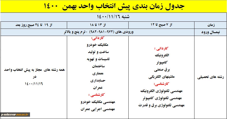 اطلاعیه شماره یک انتخاب واحد  2
