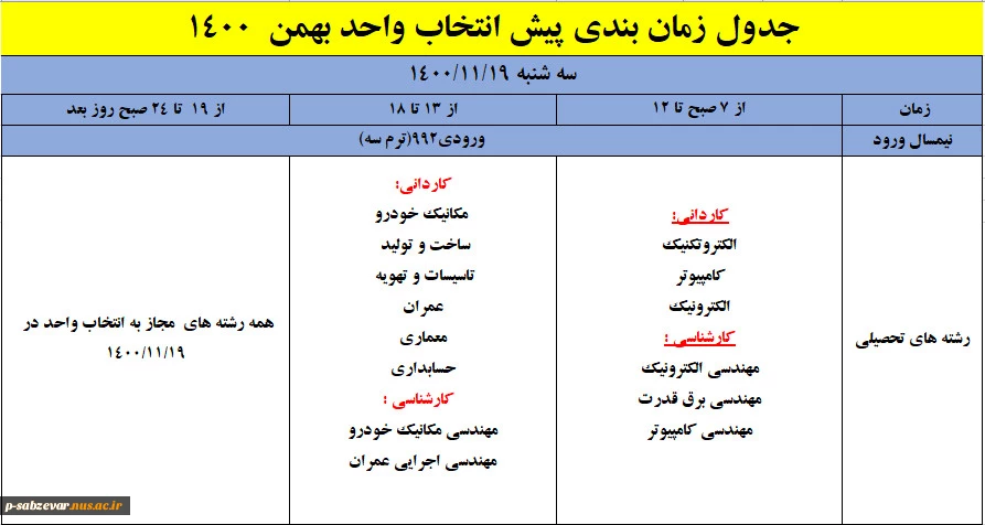 اطلاعیه شماره یک انتخاب واحد  5
