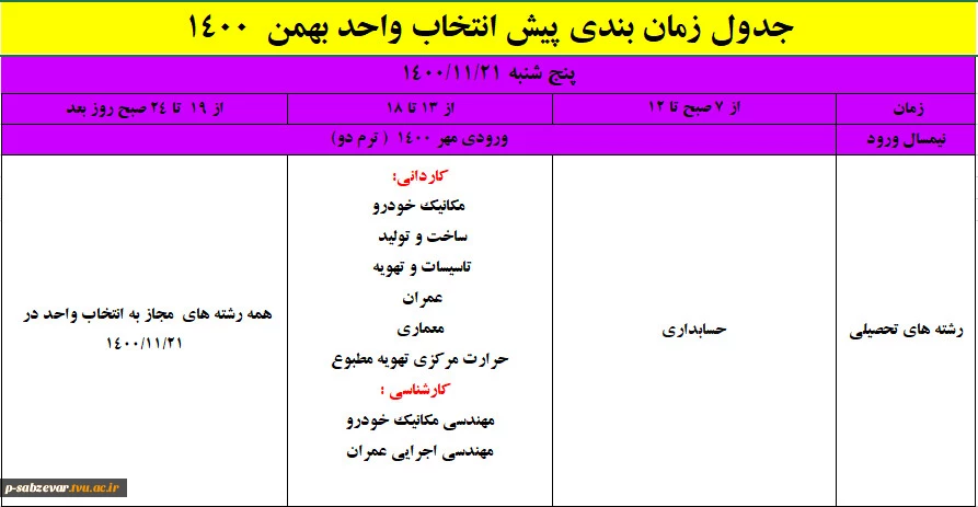 اطلاعیه شماره یک انتخاب واحد  7
