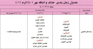 جدول زمان بندی حذف و اضافه در نیمسال اول (مهر ماه 1401) 8